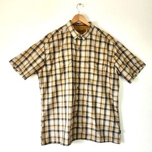 Kuhl Men's XXL Beige Brown Plaid Short Sleeve Collared Button Up Shirt
